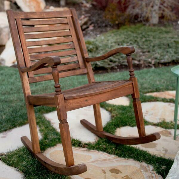Walker Edison Furniture Solid Acacia Wood Rocking Patio Chair, Dark Brown OWRCDB